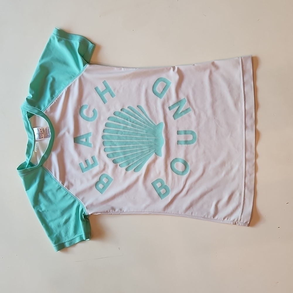 Old Navy extra large white green Beach Bound short sleeve rashguard